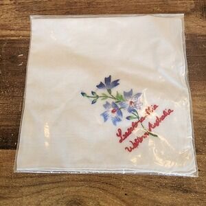 Vintage‎ Cotton White Hankie Embroidered Blue Flowers Floral Western Australia